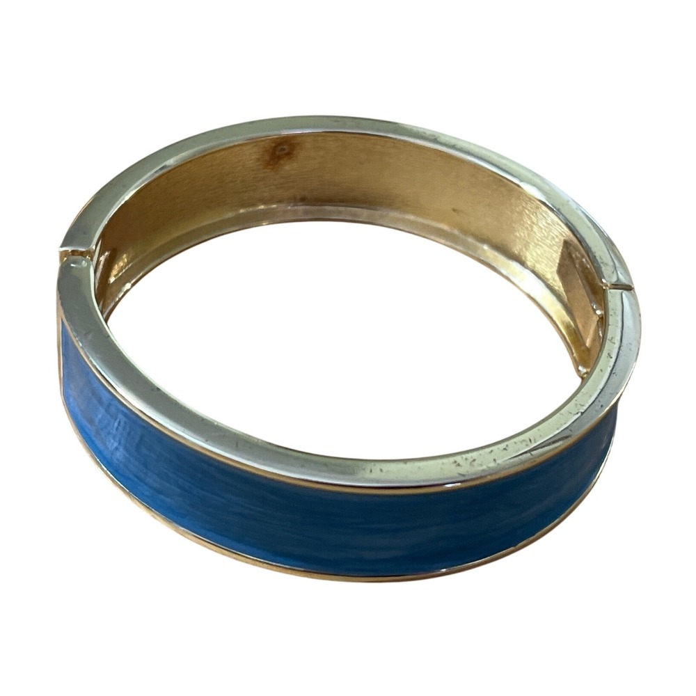 Gold Tone Blue Enamel Wide Cuff Bangle Bracelet‎ Statement Fashion Jewelry